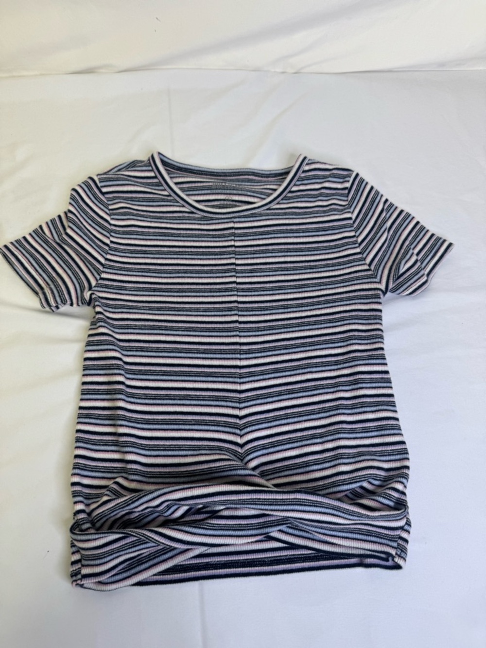 Hollister Navy, White & Light Pink Striped Short Sleeve Ribbed Tee